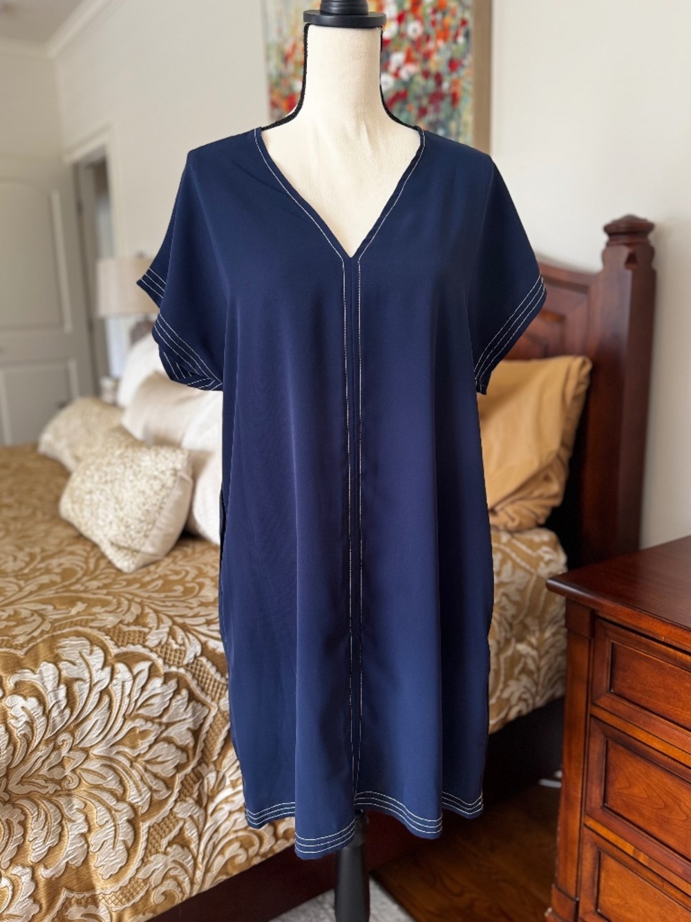 Max Studio Shift Dress - Navy - Pockets - NWT - Size Large